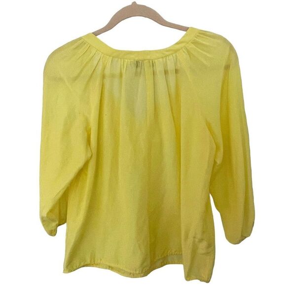 TRINA Turk Yellow Crochet Top Blouse S Cotton Silk Lightweight Drawstring Waist - Picture 2 of 10
